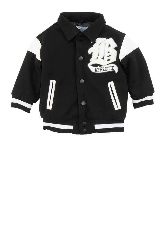 Baby Boys 12-24M Athletic Chenille Patch Varsity Jacket, Black,