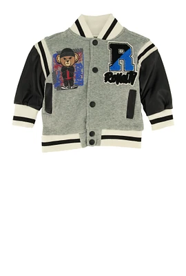 Baby Boys 0-9M Royalty Chenille Patch Graphic Varsity Jacket, Grey,