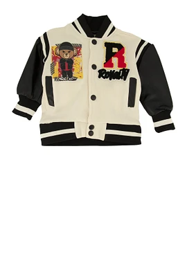 Baby Boys 0-9M Royalty Chenille Patch Graphic Varsity Jacket, White, Size 3M