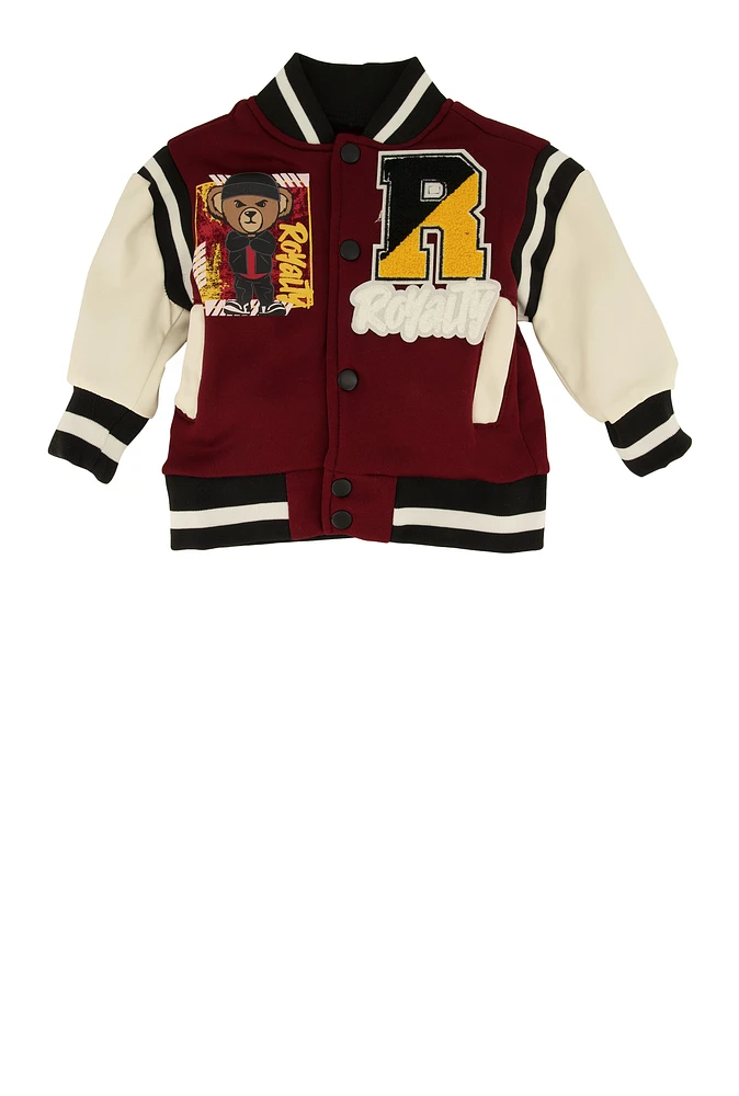 Baby Boys 0-9M Royalty Chenille Patch Graphic Varsity Jacket, 3M