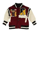 Baby Boys 0-9M Royalty Chenille Patch Graphic Varsity Jacket, Red,