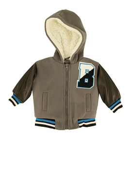 Baby Boys 0-9M Color Blocked Hooded Varsity Jacket, Grey, Size 0-3M