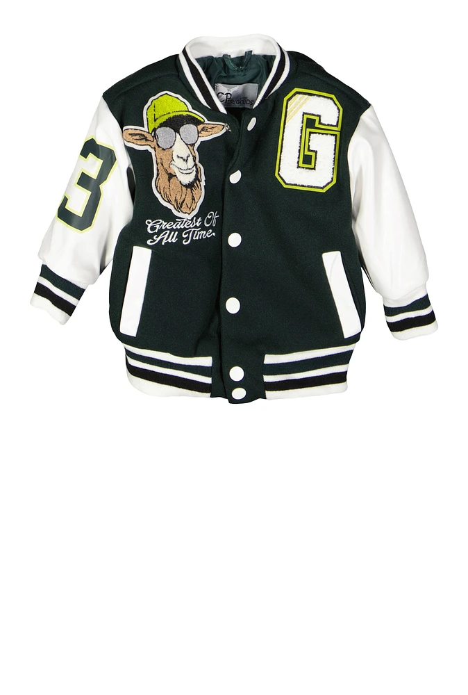 Baby Boys 0-9M Goat Chenille Patch Varsity Jacket, Green, Size 0-3M