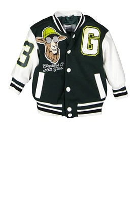 Baby Boys 0-9M Goat Chenille Patch Varsity Jacket, Green, Size 0-3M