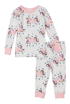 Baby Girls 12-24M Printed Pattern Pajama Top and Pants, Pink, Size 24M