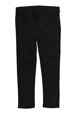 Little Girls Twill Patch and Repair Skinny Leg Pants, Black, Size 4