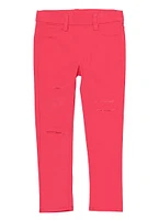 Little Girls Twill Patch and Repair Skinny Leg Pants, Pink, Size 6