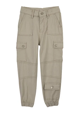 Little Girls Twill Cargo Joggers, Grey, Size 4