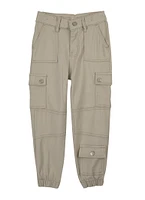 Little Girls Twill Cargo Joggers, Grey, Size 4