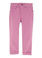 Little Girls Rolled Cuff Hyperstretch Pants, Purple, Size 6