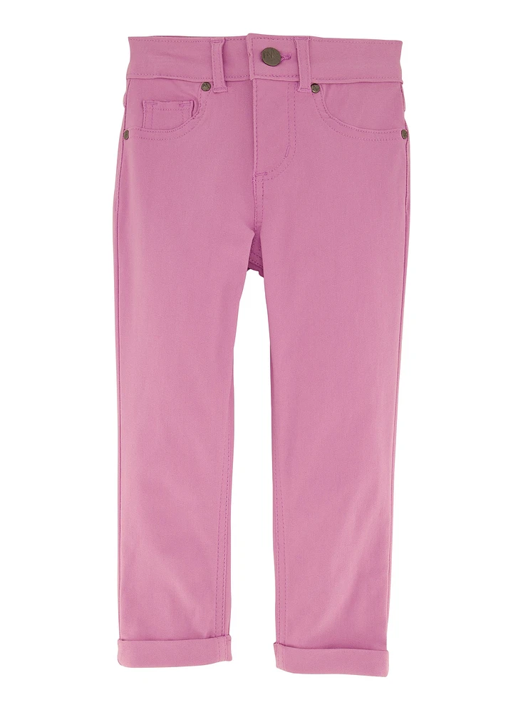 Little Girls Rolled Cuff Hyperstretch Pants, Purple, Size 4