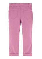 Little Girls Rolled Cuff Hyperstretch Pants, Purple, Size 6