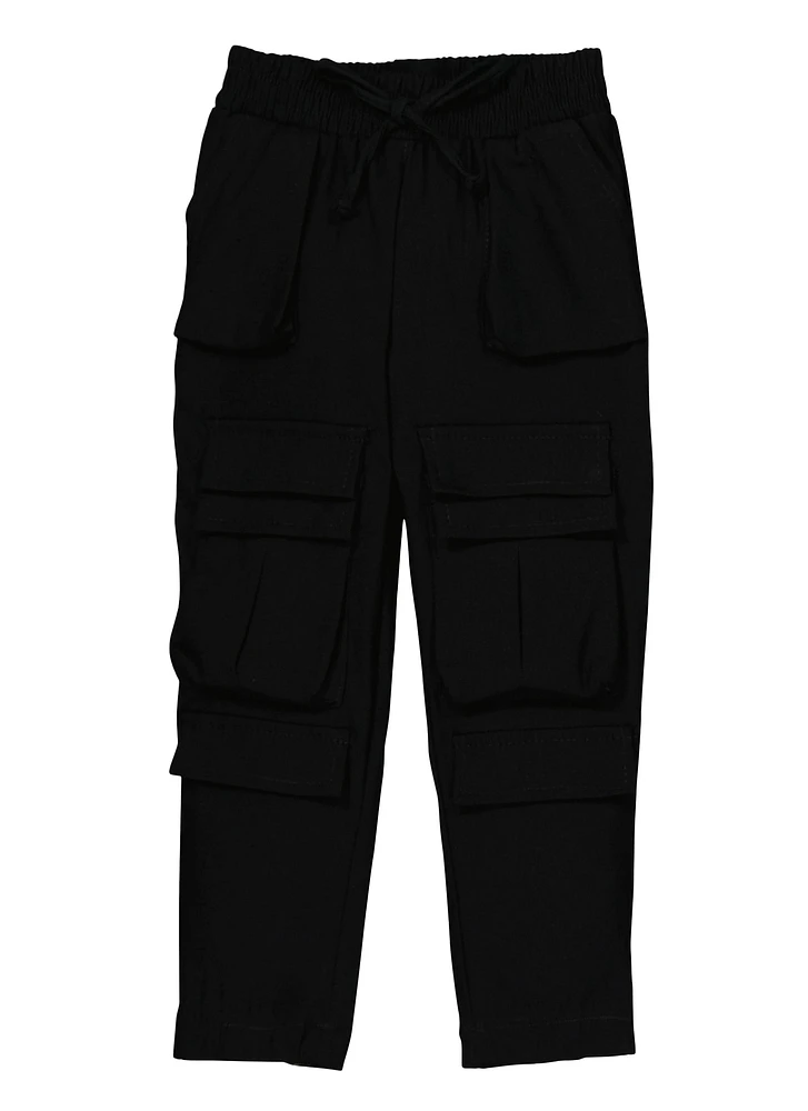 Little Girls Drawstring Waist Cargo Pants,