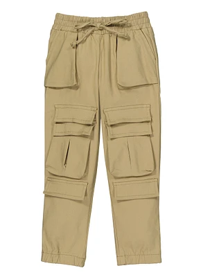 Little Girls Drawstring Waist Cargo Pants, Khaki, Size 5