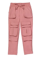 Little Girls Drawstring Waist Cargo Pants, Pink, Size 4