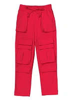 Little Girls Drawstring Waist Cargo Pants, Red, Size 4