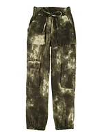 Girls Faux Drawstring Hyperstretch Cargo Pocket Joggers, Green, Size 14