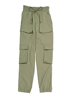 Girls Faux Drawstring Hyperstretch Cargo Pocket Joggers, Green, Size 10-12
