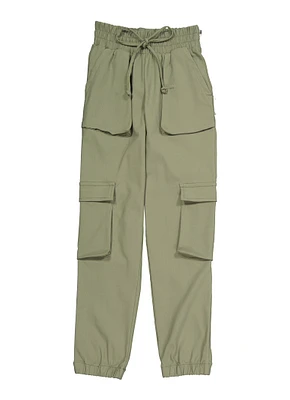 Girls Faux Drawstring Hyperstretch Cargo Pocket Joggers, Green, Size 10-12