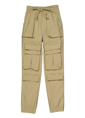 Girls Faux Drawstring Cargo Pocket Joggers,