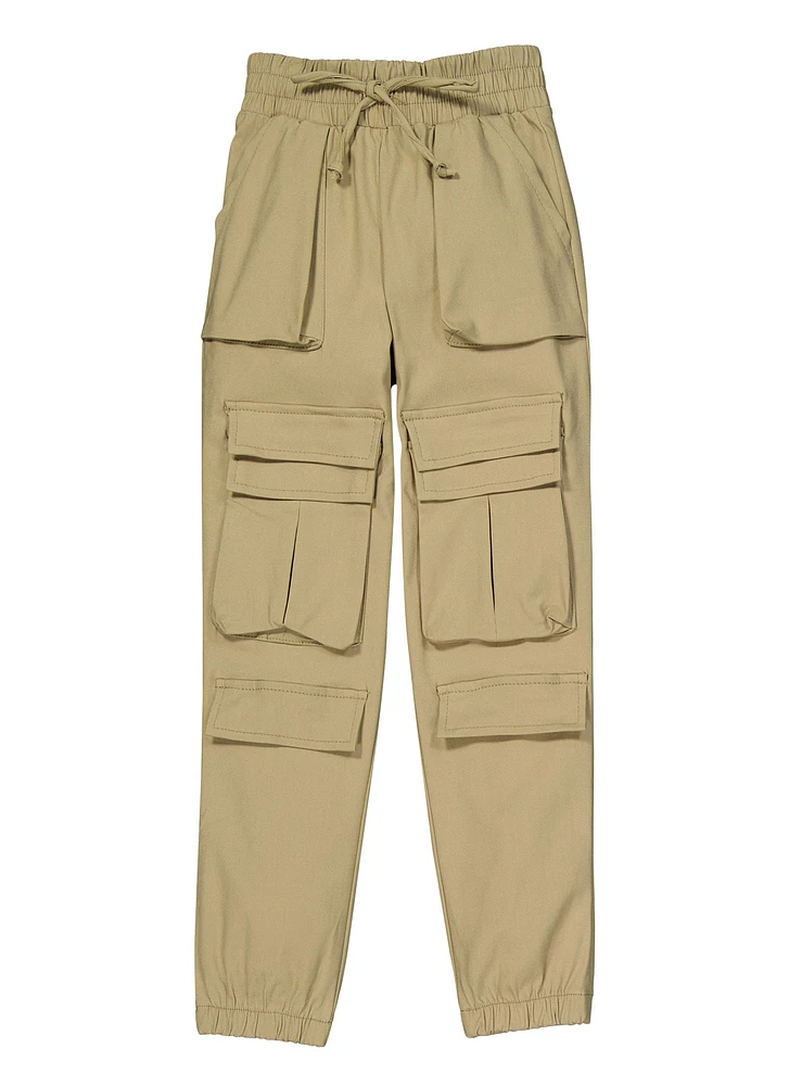 Girls Faux Drawstring Cargo Pocket Joggers,