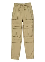 Girls Faux Drawstring Cargo Pocket Joggers,