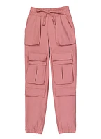 Girls Faux Drawstring Cargo Pocket Joggers, Pink, Size 14