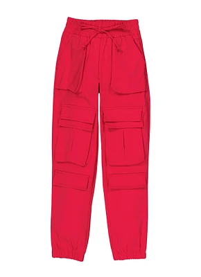 Girls Faux Drawstring Cargo Pocket Joggers, Pink, Size 14