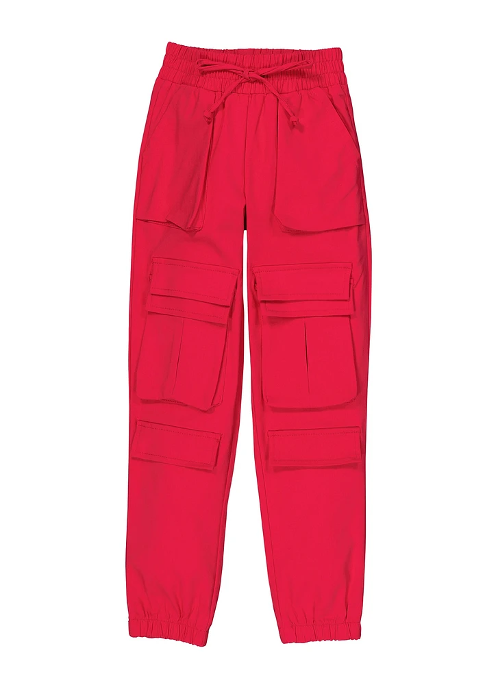 Girls Faux Drawstring Cargo Pocket Joggers, Pink,