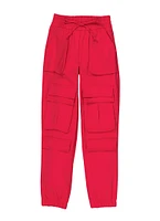 Girls Faux Drawstring Cargo Pocket Joggers, Pink,