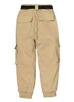 Girls Belted Cargo Pocket Joggers, Khaki, Size 7