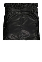 Little Girls Faux Leather Belted Paper Bag Waist Cargo Skirt, Black, Size 6
