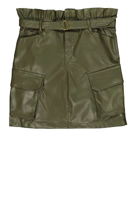 Girls Faux Leather Paper Bag Waist Skirt, Green, Size 10