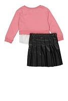 Little Girls Dream New York Graphic Top and Pleated Skirt, Pink, Size 6X