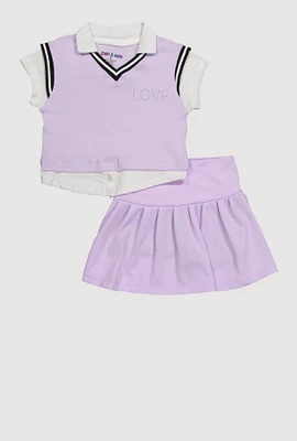 Rhinestone Love Varsity Stripe Sweater Vest Shirt Set, Purple, Size 5-6