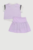 Rhinestone Love Varsity Stripe Sweater Vest Shirt Set, Purple, Size 5-6