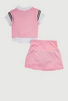 Little Girls Rhinestone Butterfly Sweater Vest Shirt Set, Multi, Size 4