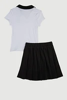 Girls Chic Polo Shirt and Pleated Midi Skirt Set, Multi, Size 14-16