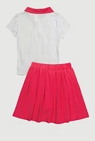 Girls Chic Polo Shirt and Pleated Midi Skirt Set, Multi, Size 10-12