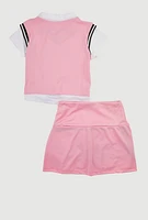 Girls Chic Sweater Vest and Pleated Midi Skirt Set with Rhinestones, Pink, Size 14-16