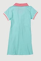 Little Girls Whatever I Do Graphic Polo Dress, Blue, Size 4