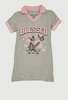 Little Girls Blessed Butterfly Graphic Polo Dress, Grey, Size 5-6