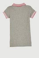 Little Girls Blessed Butterfly Graphic Polo Dress, Grey, Size 5-6