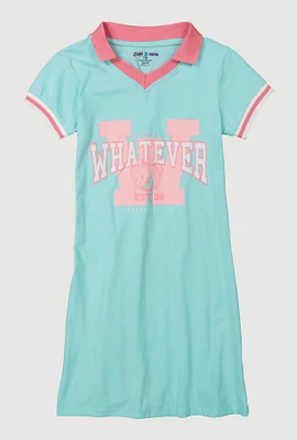 Girls Whatever I Do Graphic Polo Dress, Blue, Size 10-12