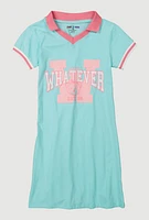 Girls Whatever I Do Graphic Polo Dress, Blue, Size 14-16