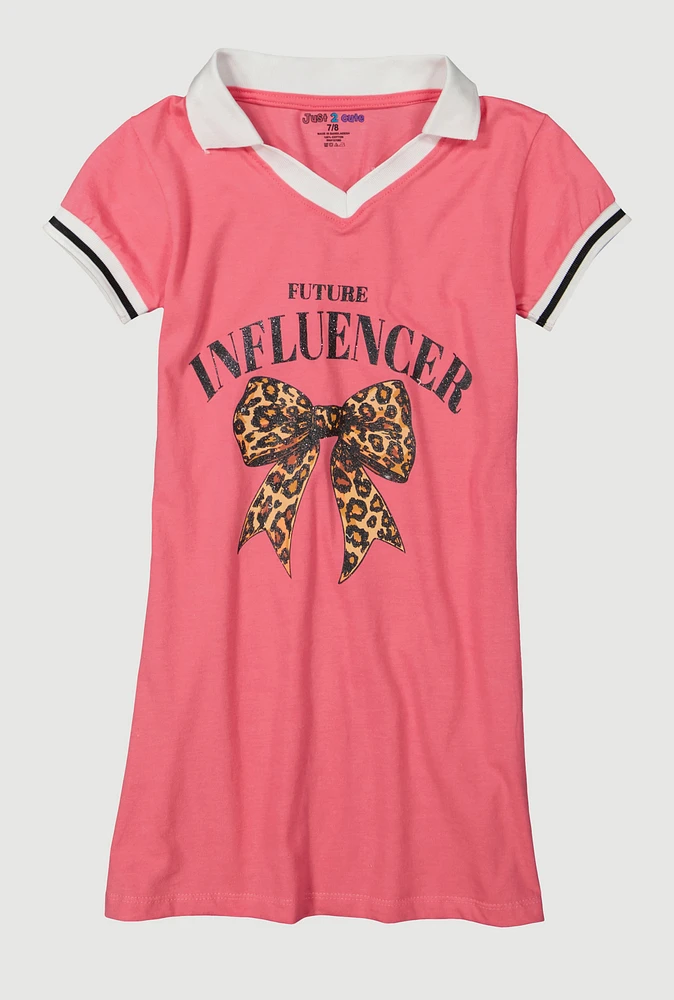 Girls Future Influencer Graphic Polo Dress, Pink, Size 7-8