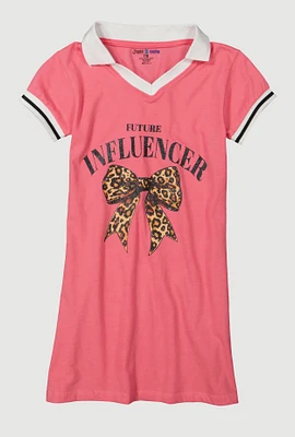 Girls Future Influencer Graphic Polo Dress, Pink, Size 7-8