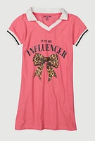 Girls Future Influencer Graphic Polo Dress, Pink, Size 7-8
