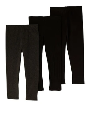 Little Girls Solid Ribbed Leggings 3 Pack, Black, Size 6X