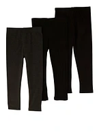 Little Girls Solid Ribbed Leggings 3 Pack, Black, Size 6X
